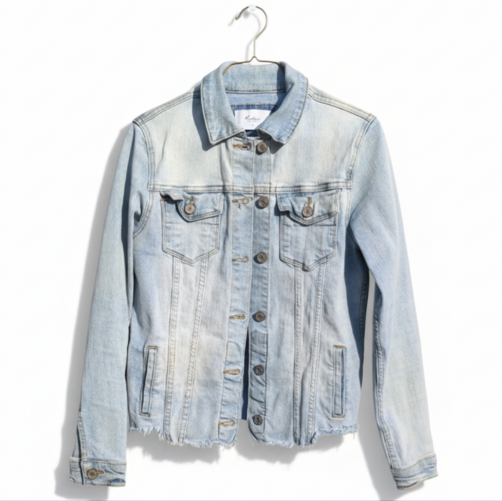 Kancan Light Wash Denim Jacket - Frayed Hem